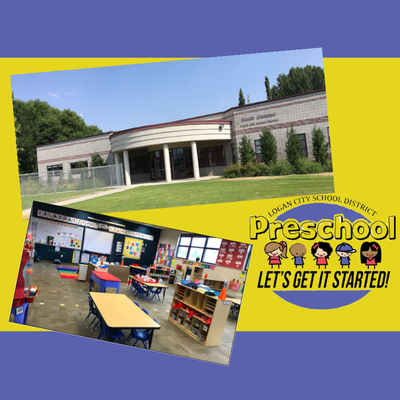 A collage shows the exterior of a modern school building and a colorful preschool classroom interior.